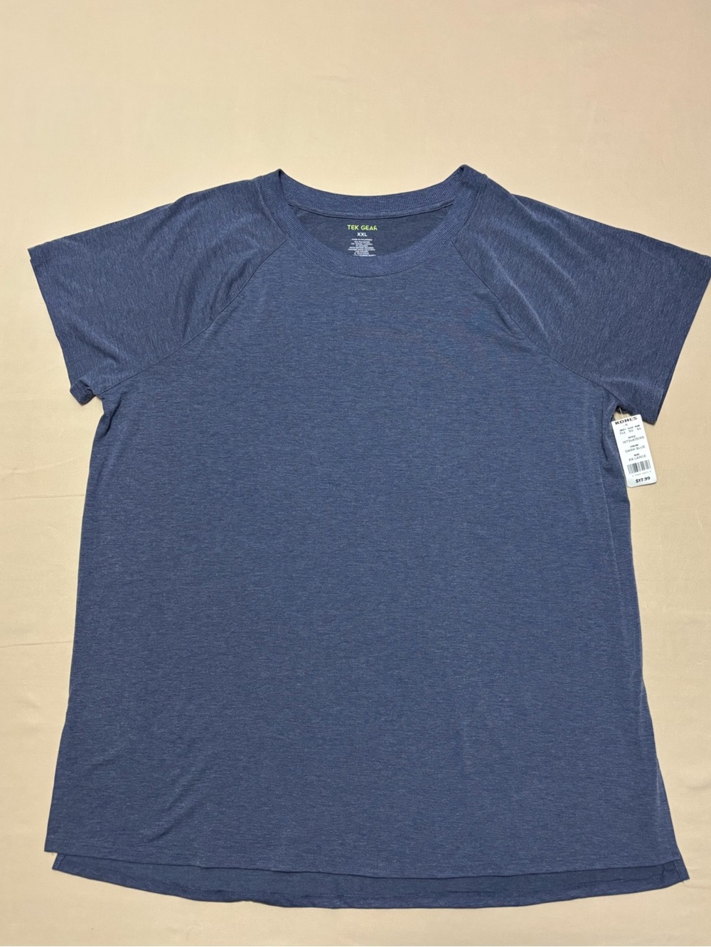 NWT Tek Gear Women's Short Sleeve Crew Tee in Heather Navy Size XXL